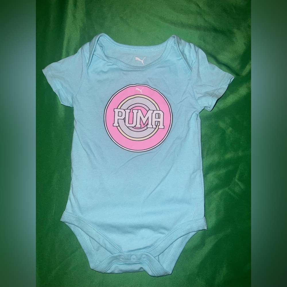 Puma Light Blue Bodysuit with Pink Logo 12 Months